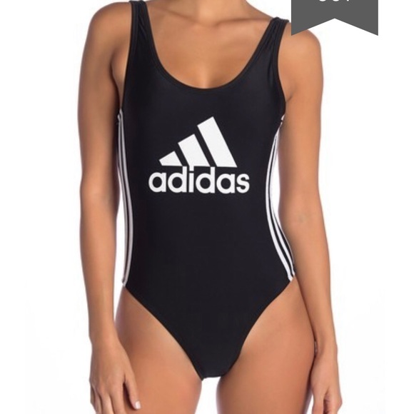 Adidas Logo Side Striped Scoop Tank Swimsuit - Picture 4 of 6